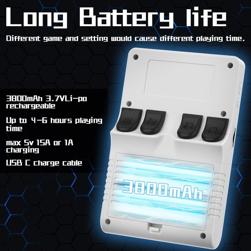FVBADE [30000 in 1] R40S PRO Handheld Game Console 3.5 inch IPS Screen Mini Retro Console 3800mAh Portable Pocket Arcade 45+ Mainstream Emulator 256G TF Card Transparent.(White) - Image 5